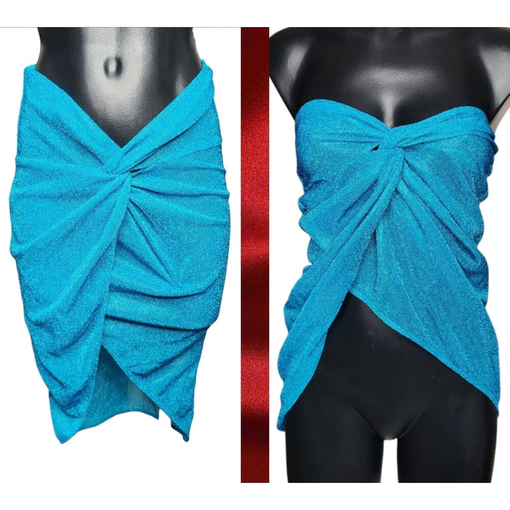 Prettylittlething 2 Way Beach Skirt Top Cover Up Size XS Glitter Knot Front